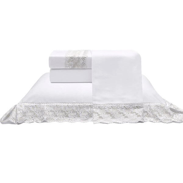 Jg Cama King 300fios Cristal Renda Estela 4pc A  Branco