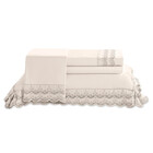 Jg Cama King 300fios Cristal Renda Luana 4pc A  Marfim