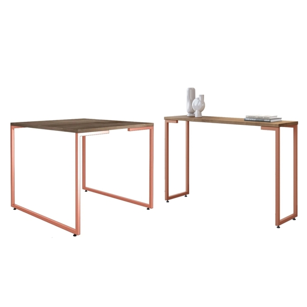 Jodo De Mesa Quadrada E Aparador Apolo Castanho Cobre