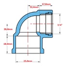 Joelho Bucha Latão Água Azul - Krona, Tamanho: 25mm X 3/4"