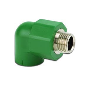 A slip-fit polypropylene (PPR) elbow with a 20mm x 1/2 inch connection, showcasing the clean, no-thread design for modern plumbing installations.