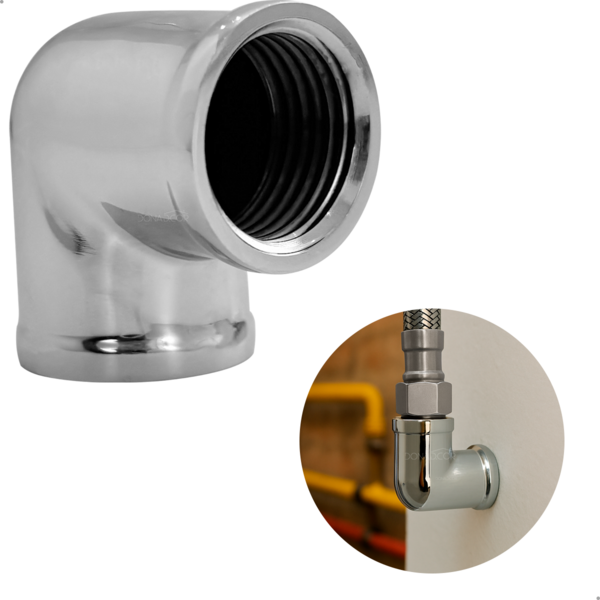 Joelho Cotovelo 1/2 Pol Curva Metal Cromado Rosca Femea X Fem