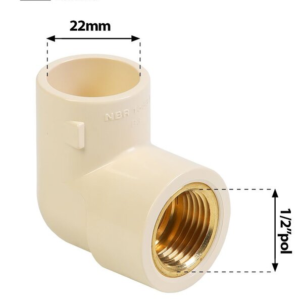 Joelho Transição Ff Cpvc 22mm X 1/2'pol 10 Peças Ultraterm Krona