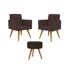 Jogo 02 Poltronas Decorativas + Puff Redondo Oferta Marrom