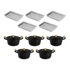 Jogo 05 Caçarola Alça Madeira Reta Craqueada E 05 Assadeiras
