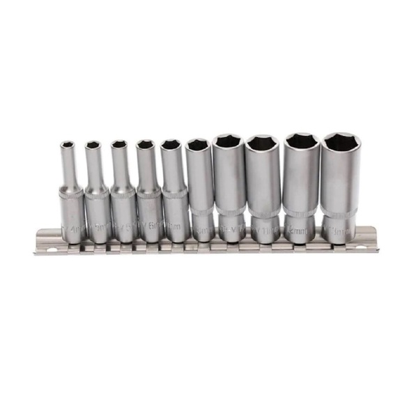 Jogo 10 Soquetes Longos De 1/4 4mm A 13mm Aperto/desaperto