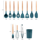 Jogo 12 Peças Colheres Silicone Cabo Madeira Utensílios Cozin