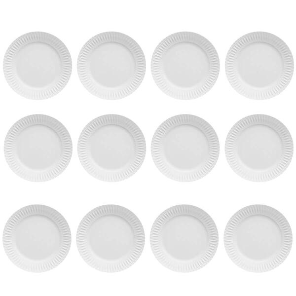 Jogo 12 Pratos Para Sobremesa Porcelana 20,5cm Branco Diamant