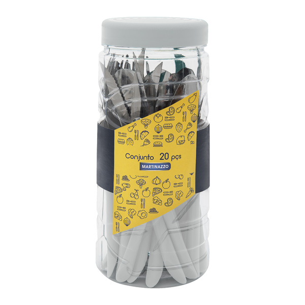 Jogo 20 Talheres No Pote Faqueiro Cozinha Branco Martinazzo