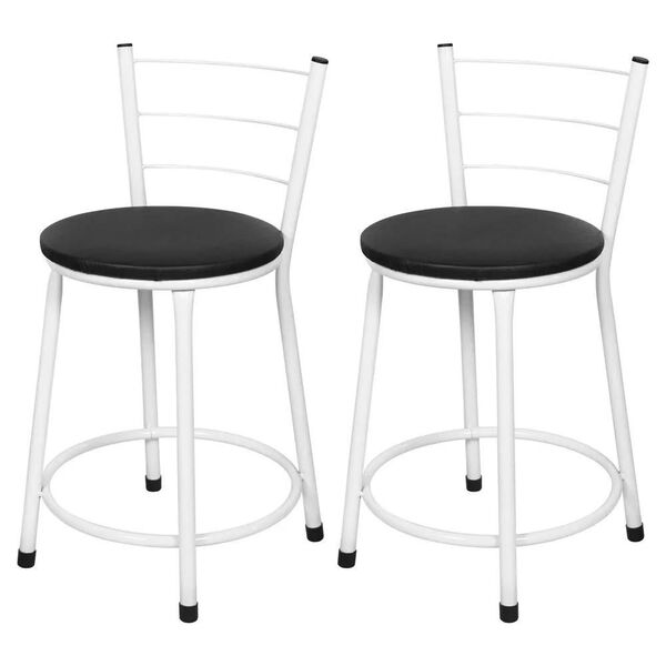 Jogo 2 Banqueta Baixa Para Cozinha Branca Assento Preto