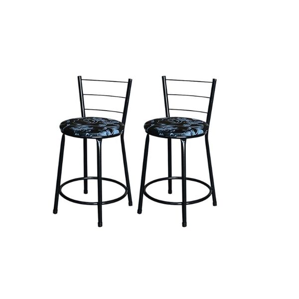 Jogo 2 Banqueta Baixa Para Cozinha Epoxi Preta Estofado Flora