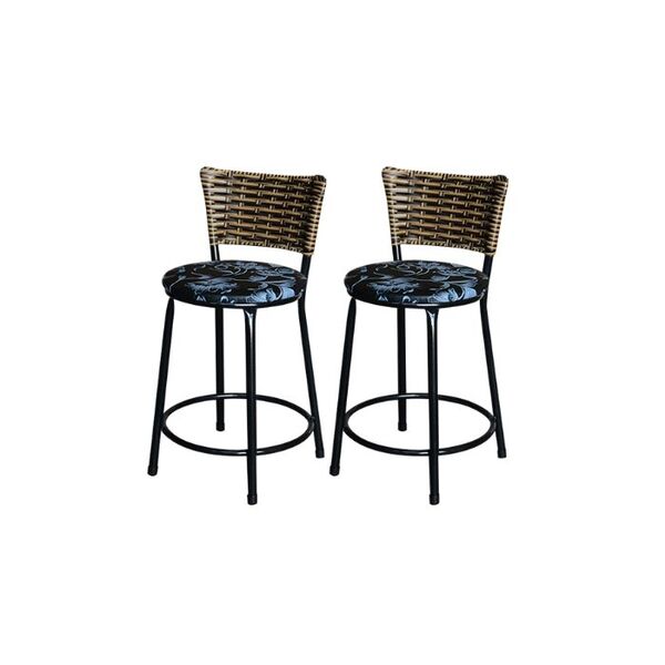 Jogo 2 Banqueta Baixa Para Cozinha Ratan Cappuccino Preta Est