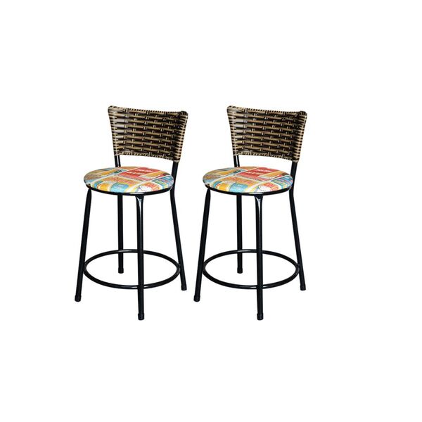 Jogo 2 Banqueta Baixa Para Cozinha Ratan Cappuccino Preta Est