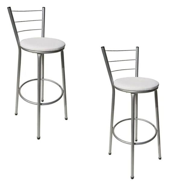 Jogo 2 Banquetas Altas Cinza Epoxi Branco