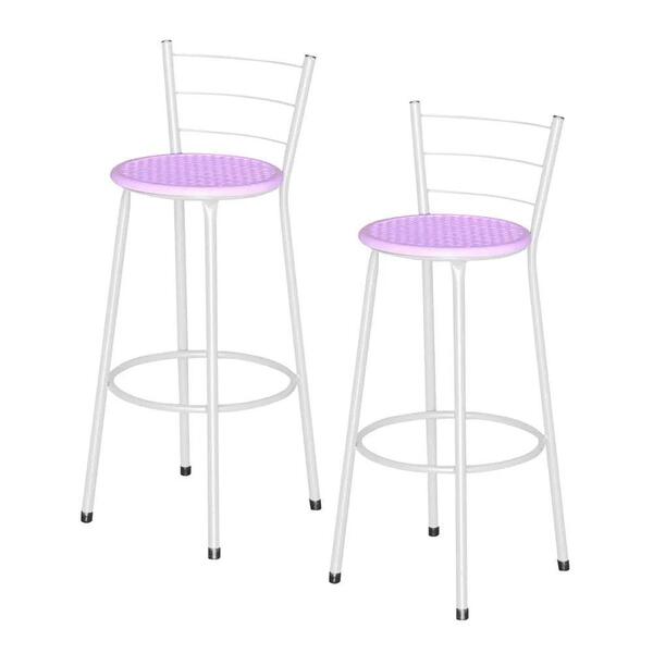 Jogo 2 Banquetas Altas Ratan Branca Retro Lilás