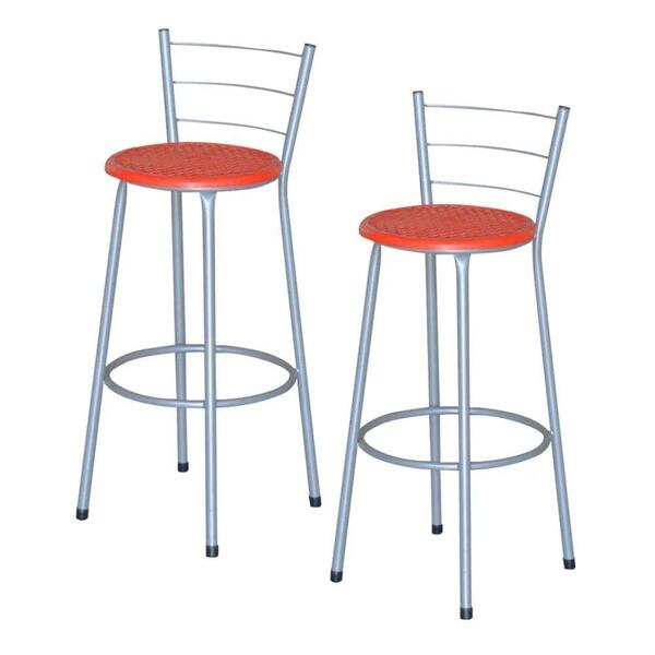 Jogo 2 Banquetas Altas Ratan Cinza Retro Vermelho