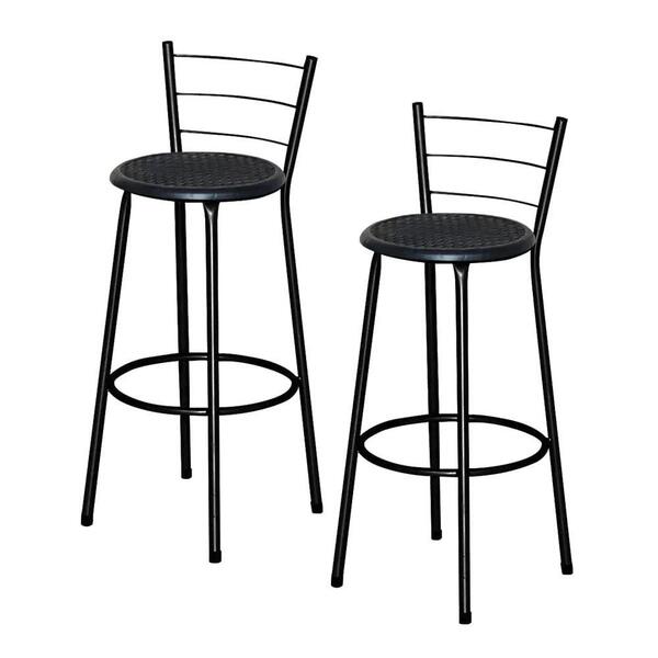 Jogo 2 Banquetas Altas Ratan Preta Retro Preto