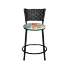 Jogo 2 Banquetas Baixa Para Cozinha Ratan Preta Estofado Cerv