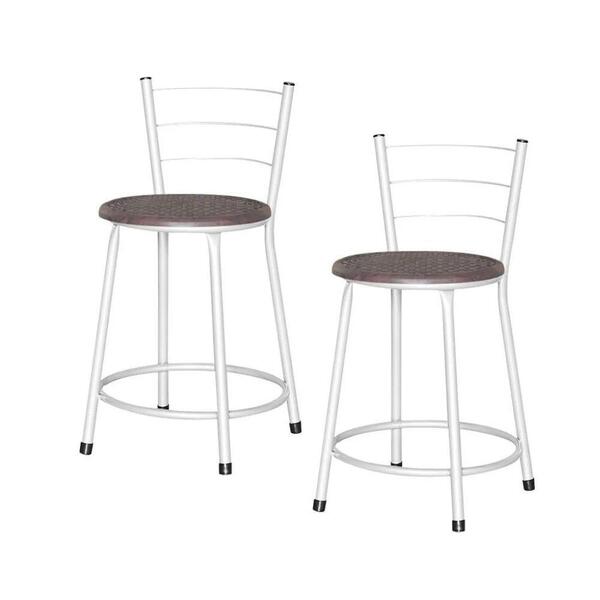 Jogo 2 Banquetas Baixas Ratan Branca Retro Cinza Claro