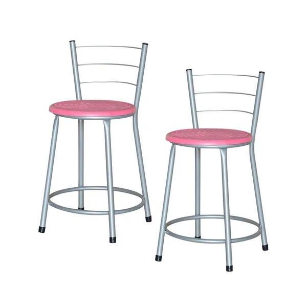 Jogo 2 Banquetas Baixas Ratan Cinza Retro Rosa