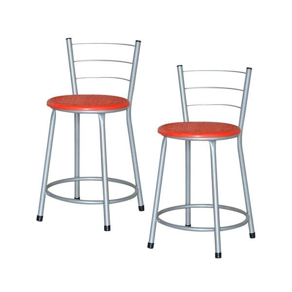 Jogo 2 Banquetas Baixas Ratan Cinza Retro Vermelho