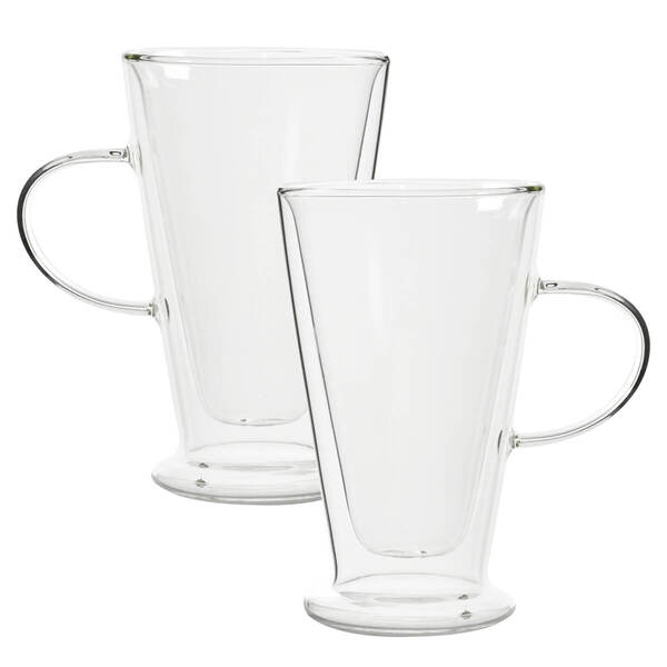 Jogo 2 Canecas De Vidro Parede Dupla Grande Café Chá 385ml