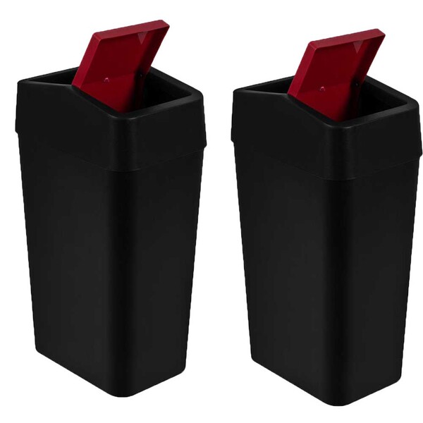 Jogo 2 Lixeiras Com Tampa Basculante 8l - Preto E Bordô - Ast