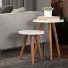 Jogo 2 Mesas De Canto Centro Pés Palito Redonda Off White