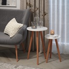 Jogo 2 Mesas De Canto Centro Pés Palito Redonda Off White