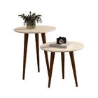 Jogo 2 Mesas Lateral E Apoio Redonda Brilho Retrô Off White