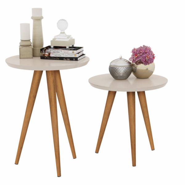 Jogo 2 Mesas Retrô Pés Palito, Lateral E Apoio Classic Prime