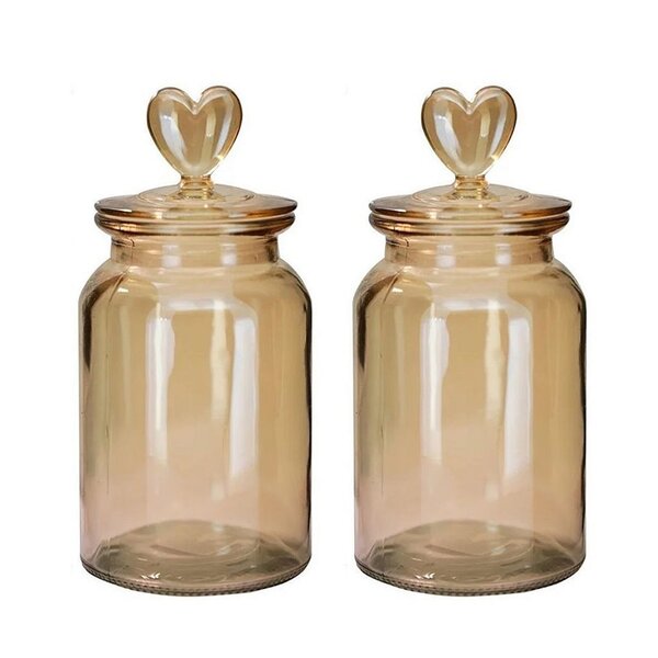Jogo 2 Potes Vidro Hermético Âmbar Decor Afeto Coração 1310ml