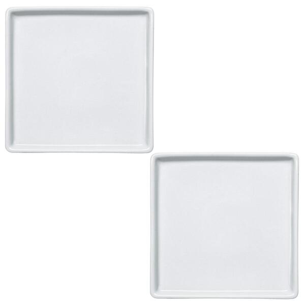 Jogo 2 Pratos De Pão Quadrados Rasos Em Porcelana 16x16cm Ame