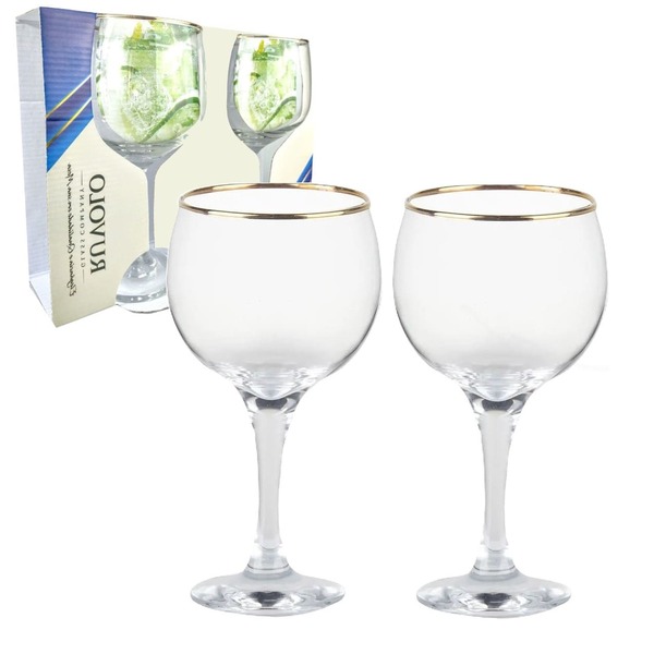 Jogo 2 Taças Gin Vidro Transparente Borda Fio De Ouro 705ml F