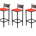 Jogo 3 Banqueta Alta Cozinha Balcão Ratan Industrial Assento