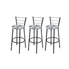 Jogo 3 Banqueta Alta Para Cozinha Epoxi Preta Estofado Floral