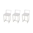 Jogo 3 Banqueta Baixa Para Cozinha Branca Assento Estofado In