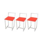 Jogo 3 Banqueta Baixa Para Cozinha Branca Assento Estofado In