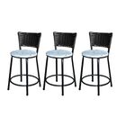 Jogo 3 Banqueta Baixa Para Cozinha Ratan Preta Estofado Flora