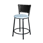 Jogo 3 Banqueta Baixa Para Cozinha Ratan Preta Estofado Flora