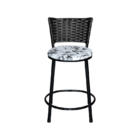 Jogo 3 Banqueta Baixa Para Cozinha Ratan Preta Estofado Flora