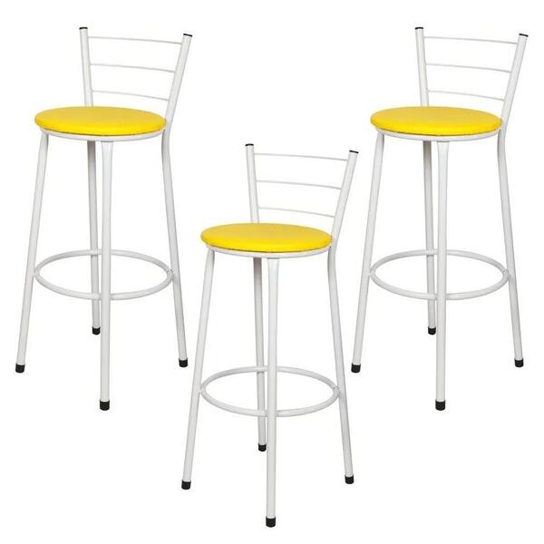Jogo 3 Banquetas Altas Branca Epoxi Amarelo
