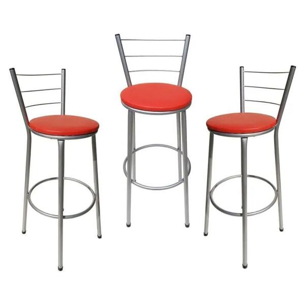 Jogo 3 Banquetas Altas Cinza Epoxi Vermelho