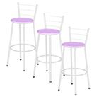Jogo 3 Banquetas Altas Ratan Branca Retro Lilás