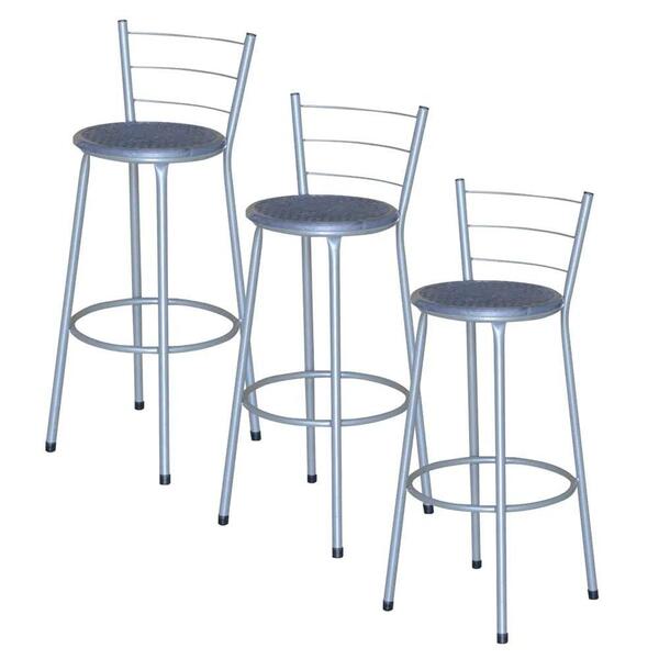 Jogo 3 Banquetas Altas Ratan Cinza Retro Azul
