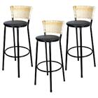 Jogo 3 Banquetas Altas Ratan Hawai Preta Palha