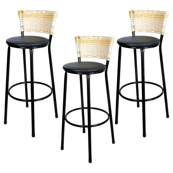 Jogo 3 Banquetas Altas Ratan Hawai Preta Palha