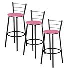 Jogo 3 Banquetas Altas Ratan Preta Retro Rosa