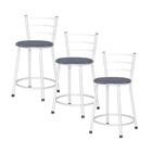 Jogo 3 Banquetas Baixas Ratan Branca Retro Azul