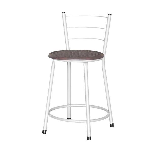 Jogo 3 Banquetas Baixas Ratan Branca Retro Cinza Claro